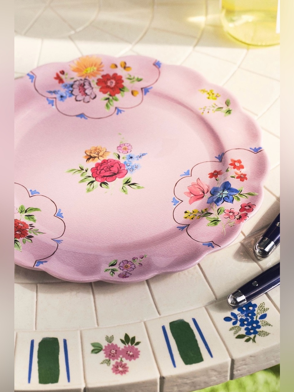 Anthropologie Annette Floral Melamine Dinner Plates, Lilac Ice, Set of 4